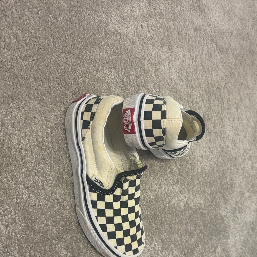 Vans Kids Checkered Slip-On Sneakers - Cream and Black size 1